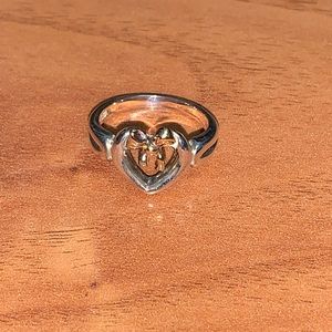 Authentic Tiffany & Co Silver and 18k Gold Heart Bow Ring